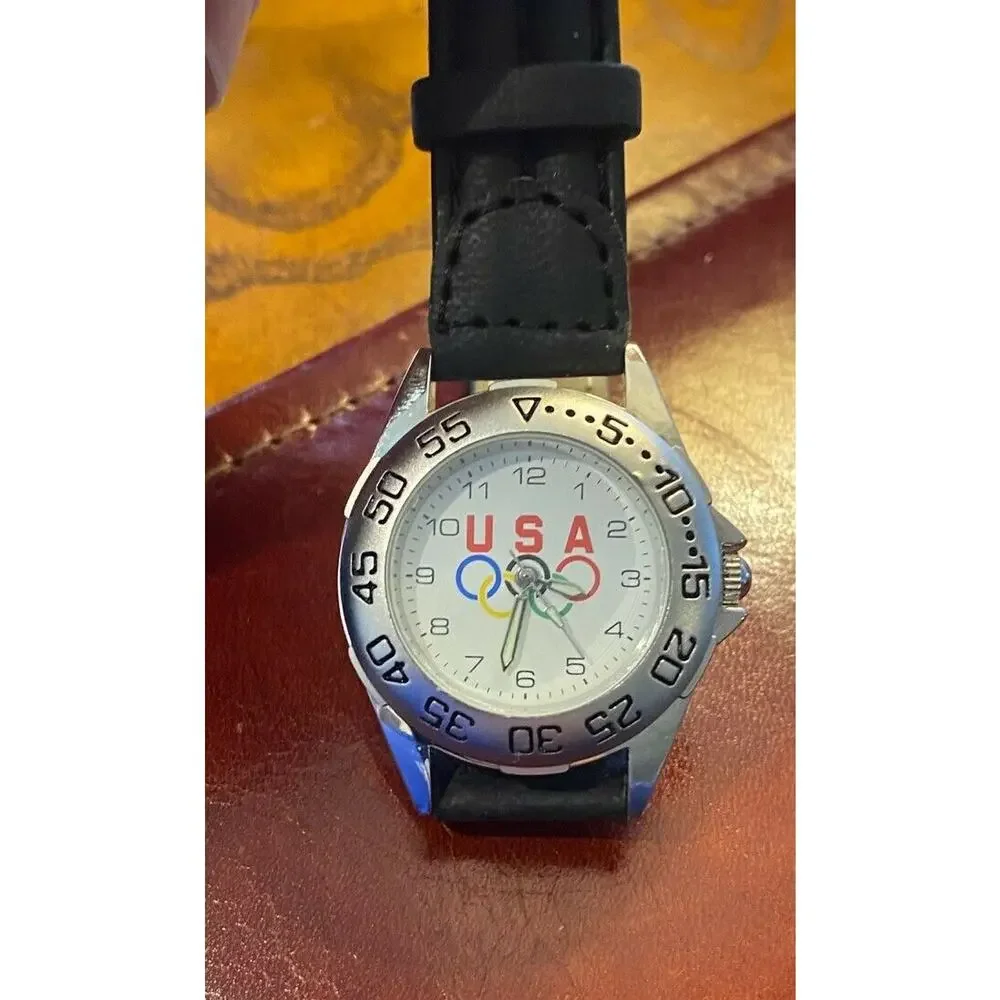 RARE VTG 35mm DiMaggio Timepieces USA Olympics Watch, Thick Leather Band, NIB